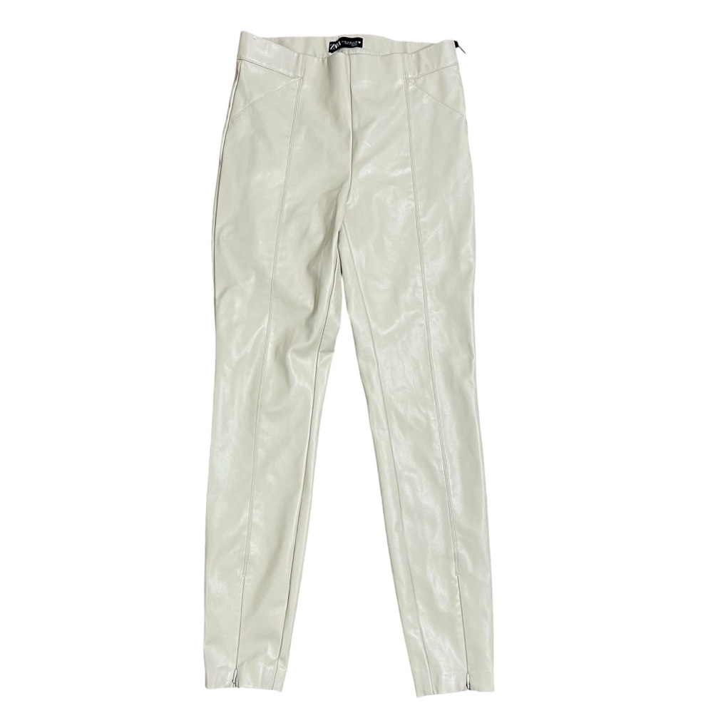 ZARA women’s faux leather cream fully lined leggings size medium - Picture 6 of 14